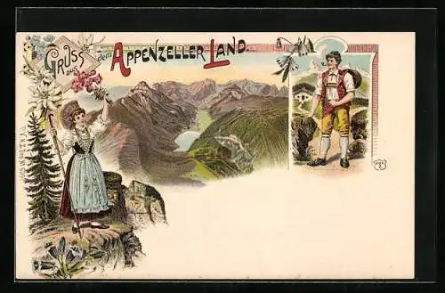 Lithographie Appenzeller Land, Appenzeller in Tracht