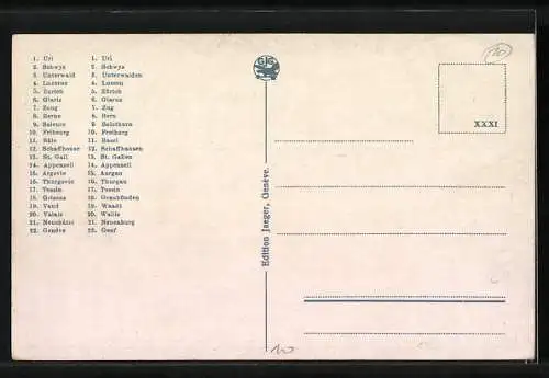 AK Schweizer Landkarte mit Trachten nach Orten