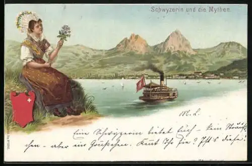 Lithographie Schwyz, Schwyzerin und die Mythen