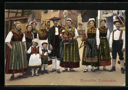 AK Odenwälder Volkstrachten, Gruppenbild mit Kindern