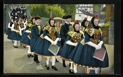 AK Schwälmer Hochzeitszug, hessische Tracht