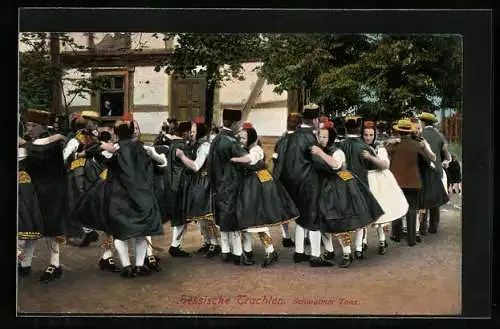 AK Männer u. Frauen beim Schwälmer Tanz in hessischer Tracht