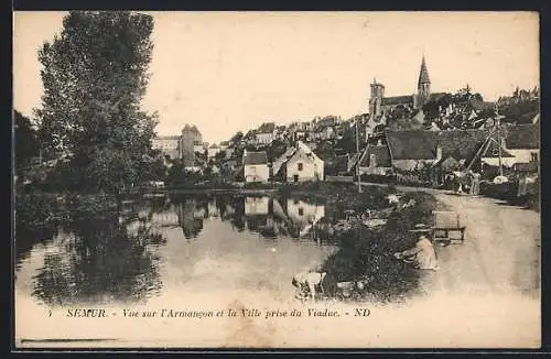 AK Semur, vue sur l`Armancon et la ville prise du viaduc