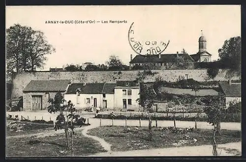 AK Arnay-le-Duc, Les Remparts et maisons devant les remparts