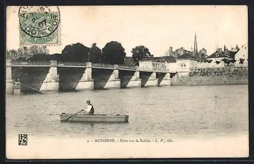 AK Auxonne, Pont sur la Saône mit Ruderboot