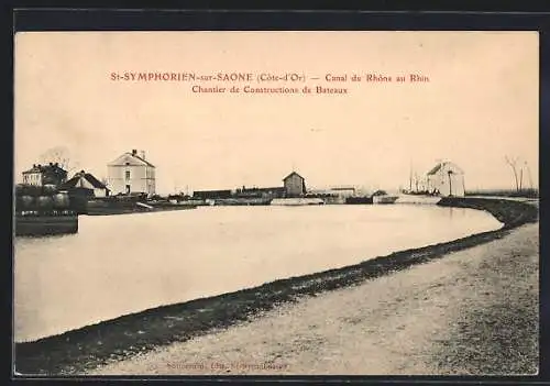 AK St-Symphorien-sur-Saone, Canal du Rhône au Rhin, Chantier de Constructions de Bateaux