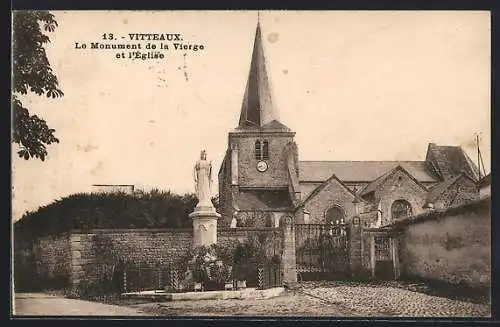 AK Vitteaux, Le Monument de la Vierge et l`Église