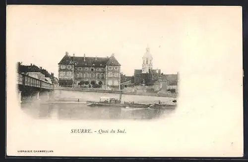 AK Seurre, Quai du Sud mit Blick auf historische Gebäude und Fluss