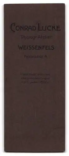 Fotografie Conrad Lucke, Weissenfels, Friedrichstr 4, Uniformierter Soldat mit Gewehr vor Kulisse