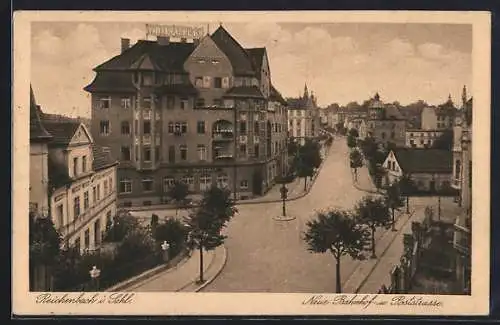 AK Reichenbach i. Schl., Neue Bahnhof- und Poststrasse