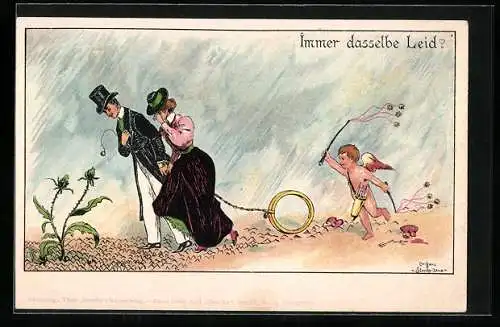 Künstler-AK Hans Starcke: Immer dasselbe Leid?, unglückliche Eheleute bei einem Spaziergang