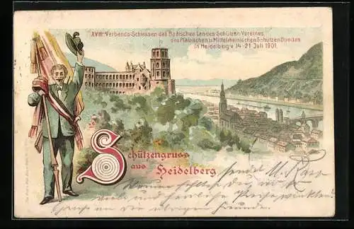 Lithographie Ganzsache PP15C29/01: Heidelberg / Neckar, 18. Verbands-Schiessen 1901 des Badischen Landes-Schützen Vereins