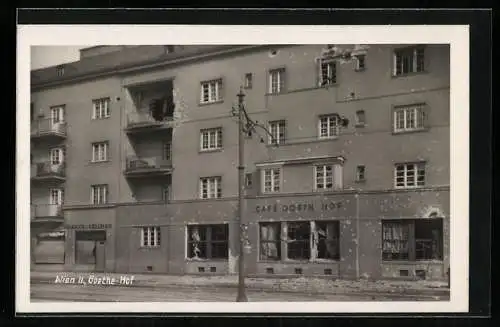 AK Wien, Goethe-Hof mit Café, Fassade nach Beschuss