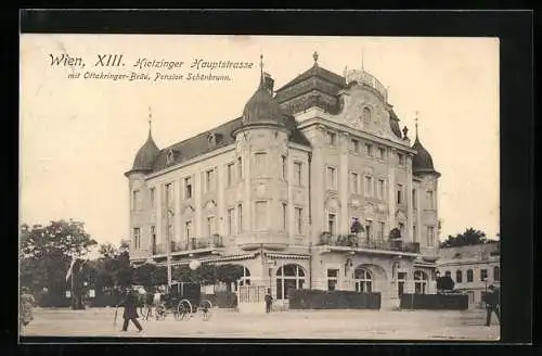 AK Wien, Hietzinger Hauptstrasse mit Restaurant Ottakinger-Bräu, Pension Schönbrunn