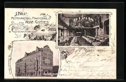 AK Wien, Restaurant und Prachtsaal Zum Auge Gottes, J. Kell, Nussdorferstr. 73-75