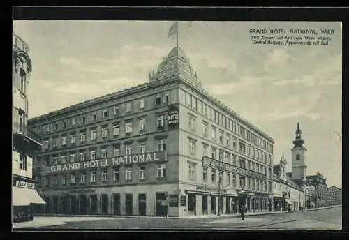 AK Wien, Grand Hotel National mit Strassenpartie