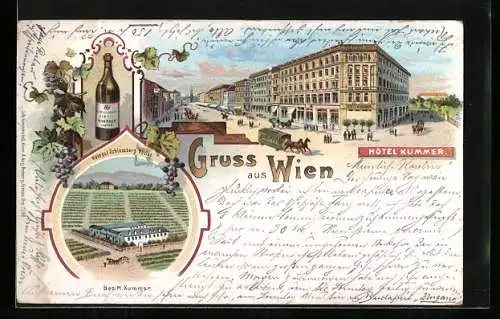 Lithographie Wien, Hotel Kummer, Bes. M. Kummer und Weingut Schlossberg Vöslau