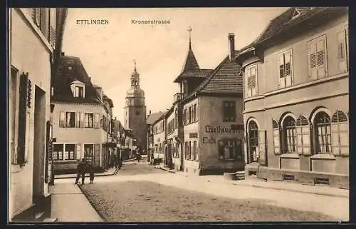 AK Ettlingen, Kronenstrasse mit Gasthaus-Cafe