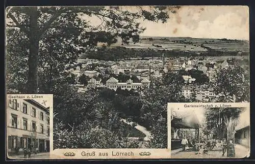 AK Lörrach, Gasthaus zum Löwen, Gartenwirtschaft zum Löwen, Ortsansicht