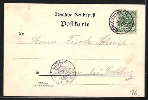 Lithographie Königswinter, Weinrestaurant Bellinghausen mit Uferpartie