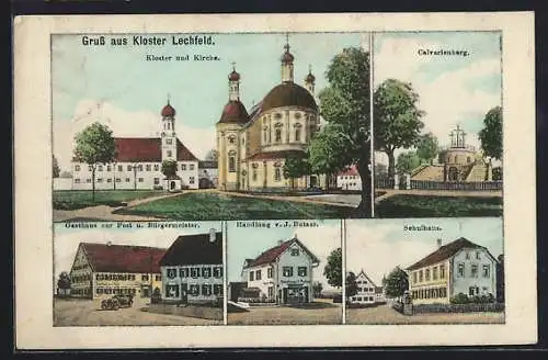 AK Lechfeld, Kloster, Gasthaus zur Post, Handlung J. Butzer, Calvarienberg