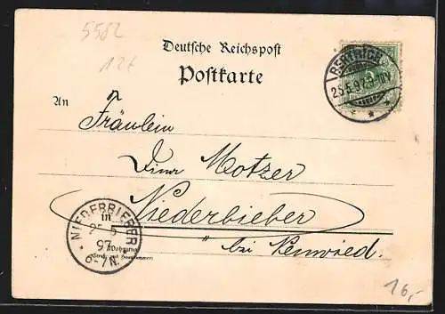 Lithographie Bad Bertrich, Hotel Pitz mit Bergen