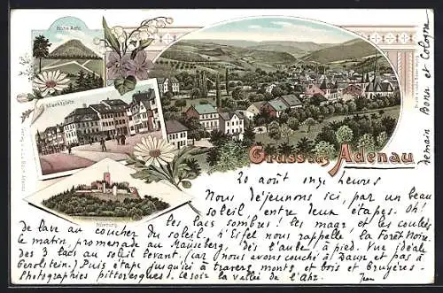 Lithographie Adenau, Marktplatz, Nürburg, Hohe Acht