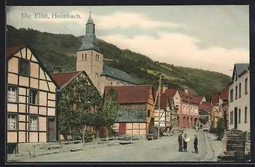 AK Heimbach /Eifel, Hauptstrasse mit Kirche