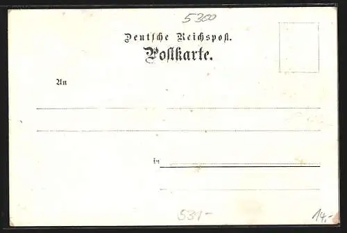 Lithographie Beuel, Rheinbrücke, Die Brückenfrau, Kriegerdenkmal