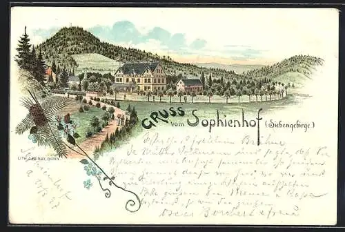 Lithographie Königswinter /Siebengebirge, Hotel Sophienhof