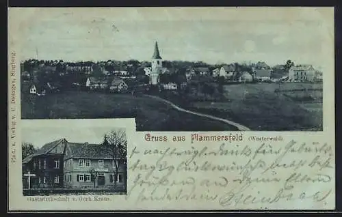 Mondschein-AK Flammersfeld /Westerwald, Gasthaus von Gerh. Kraus, Teilansicht