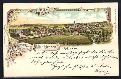 Lithographie Altenkirchen / Westerwald, Teilansicht mit Eisenbahn