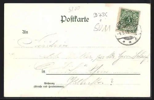 Lithographie Siegburg, Siegburger Berg, Krieger-Denkmal, Kaiserstrasse
