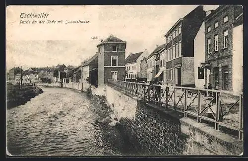 AK Eschweiler, Judenstrasse mit Indepartie, Brücke, Cigarrengeschäft