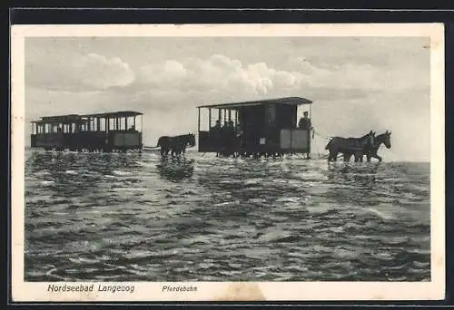 AK Langeoog, Pferdebahnen im Wasser