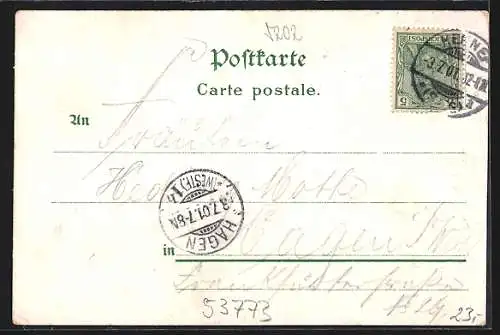 Lithographie Hennef, Frankfurterstrasse, Terrasse a. d. Sieg, Panorama mit Umgebung