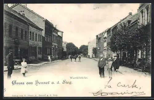 AK Hennef a. d. Sieg, Warthbrücke mit Geschäften