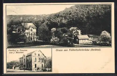 AK Felderhoferbrücke /Bröltal, Gasthof und Pension von J. Büscher