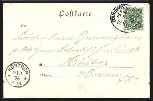 Lithographie St. Goar, Rheinfels, Loreley und Ruine Katz