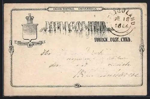 Vorläufer-Künstler-AK Helgoland, 1886, Schriftzug Heligoland aus Felsen, Foreign Post Card