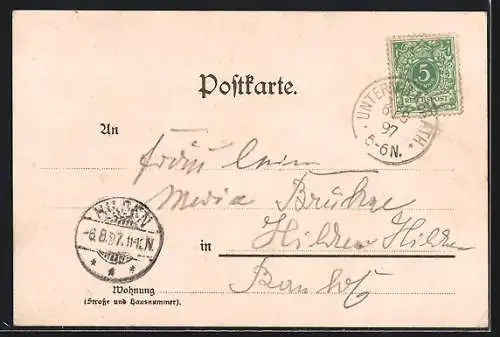 Lithographie Overath, Bahnhof, Kriegerdenkmal, Totalansicht, Ruinen