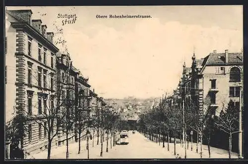 AK Stuttgart, Obere Hohenheimerstrasse mit Strassenbahn