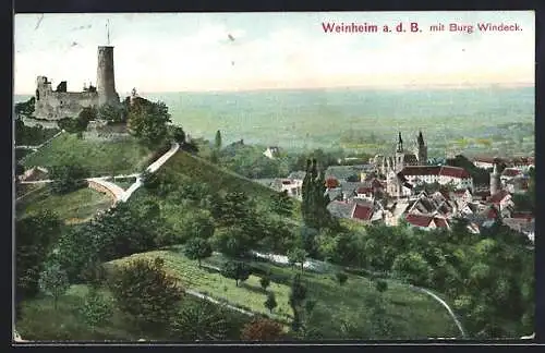 AK Weinheim / Bergstrasse, Ortsansicht mit der Burg Windeck