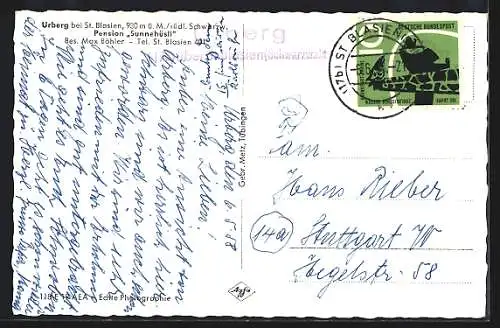 AK Urberg /St. Blasien, Pension Sunnehüsli M. Böhler aus der Vogelschau