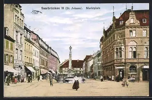 AK Saarbrücken-St. Johnn, Marktplatz mit Säulendenkmal