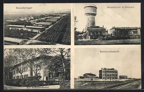 AK Lager Lechfeld, Barackenlager, Wasserturm m. Kaserne, Kommandantur