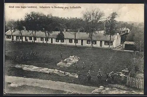 AK Lager Lechfeld, Truppenübungsplatz, Infanterie in Deckung geg. Luftschiffe