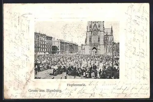 AK Hamburg, Hopfenmarkt mit Kirche