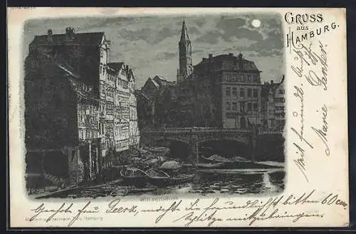 Mondschein-Lithographie Alt-Hamburg, Winserbaum