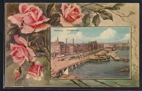 AK Hamburg-Neustadt, Jungfernstieg, Rosen, Passepartout